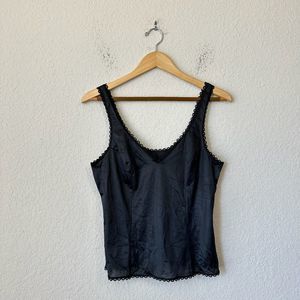 NWOT WARNER'S Lace Trim Camisole Slip Top in Black USA MADE